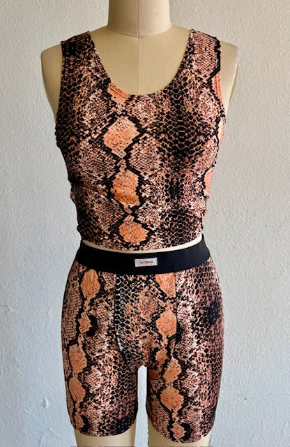 Peach Python Sleeping Boxers & Crop Top Set