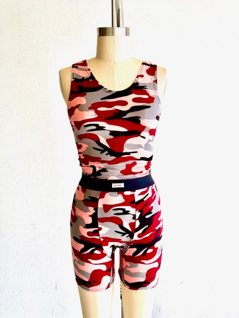 Pink Wine Grey Camo Sleeping Boxers & Crop Top