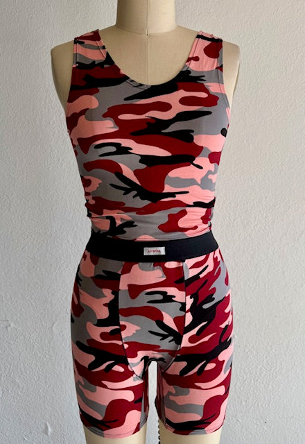 Pink Wine Grey Camo Sleeping Boxers & Crop Top