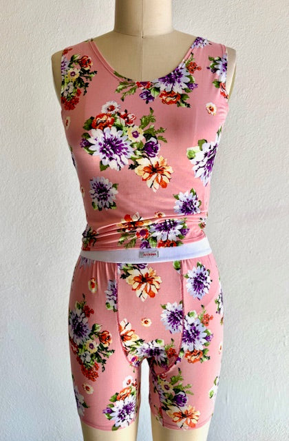 Peach Floral Sleeping Boxers & Crop Top