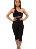 Compression shape wear with 4" ribcage waistband and one shouldered post-surgical bra